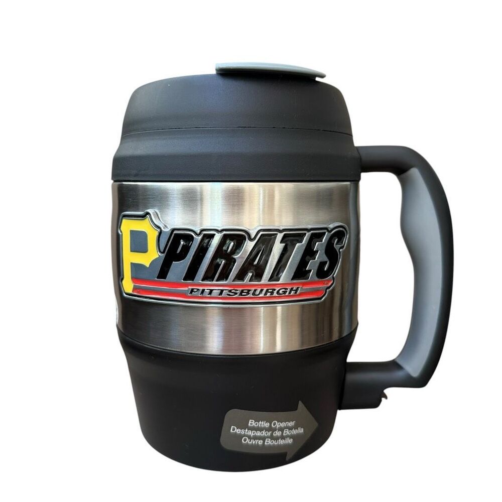 Pittsburgh Pirates Insulated Macho Travel Mug with Handle and Bottle Opener New